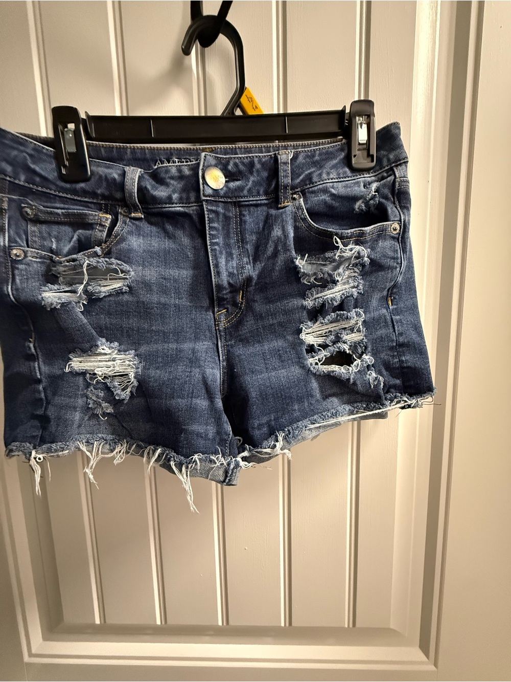 American Eagle Outfitters Dark Blue Distressed Jean Shorts